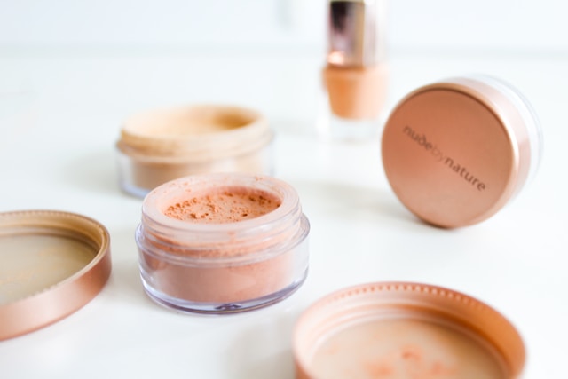 Makeup products laid out