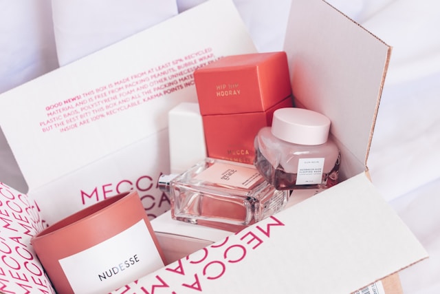 Beauty products flat lay
